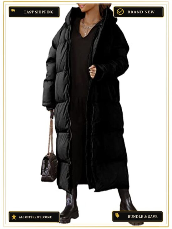 Jackets & Blazers - Women's Long Quilted Puffer Coat Hooded Maxi Length Winter Outerwear